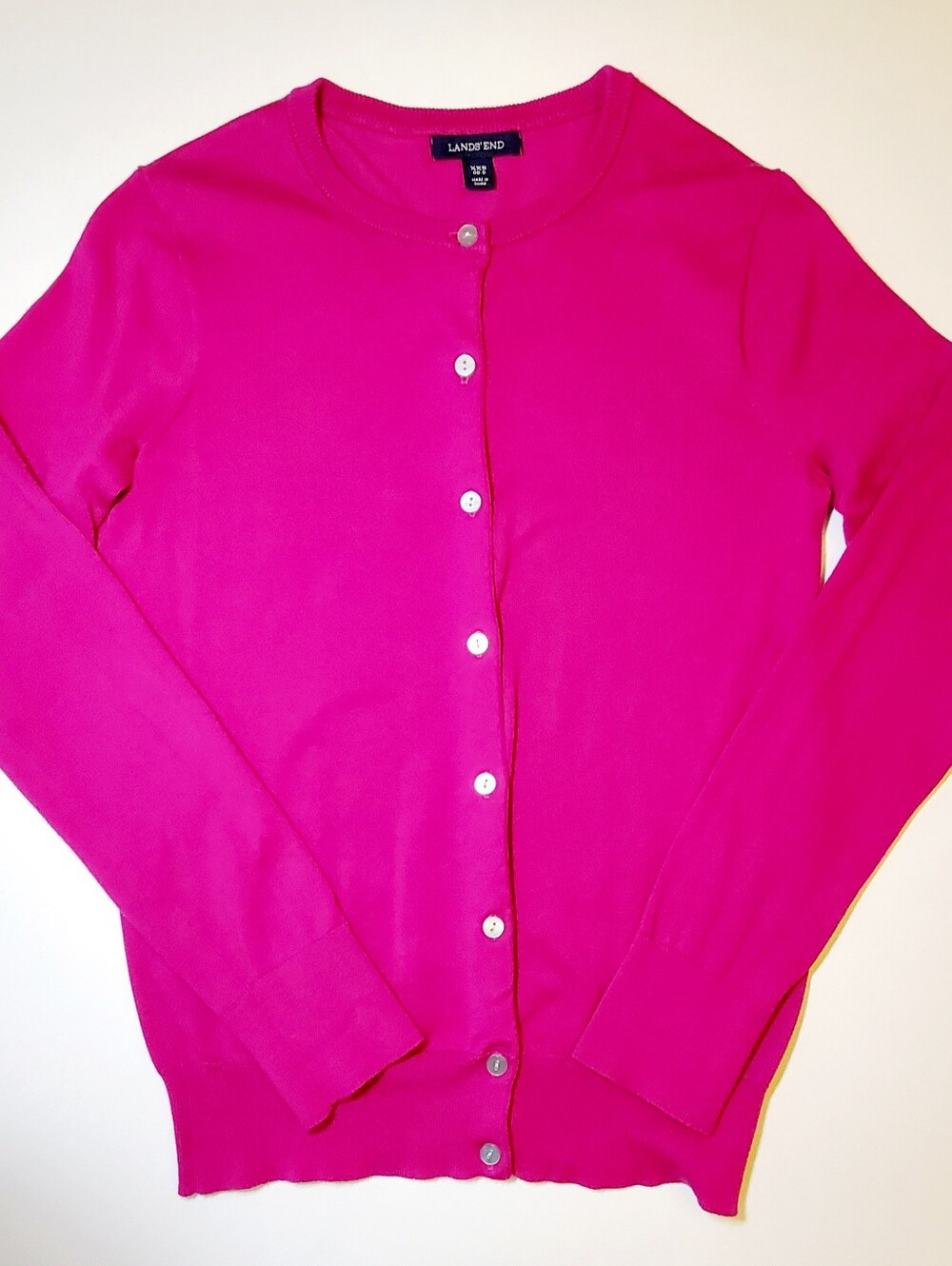 Lands' End Fuchsia Pink Supima Cotton Cardigan XXS 00-0